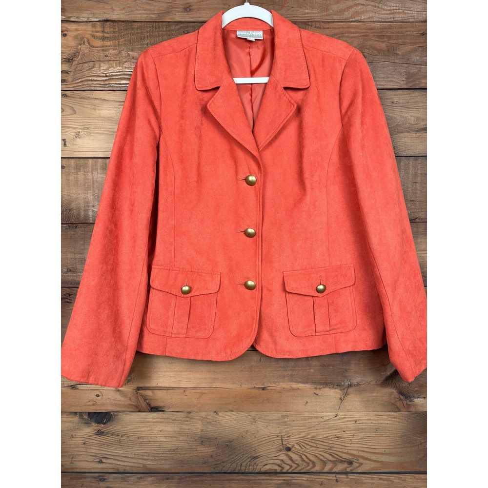 Studio Works Blazer Womens 14 Faux Suede Button Front Flap Pockets Lined